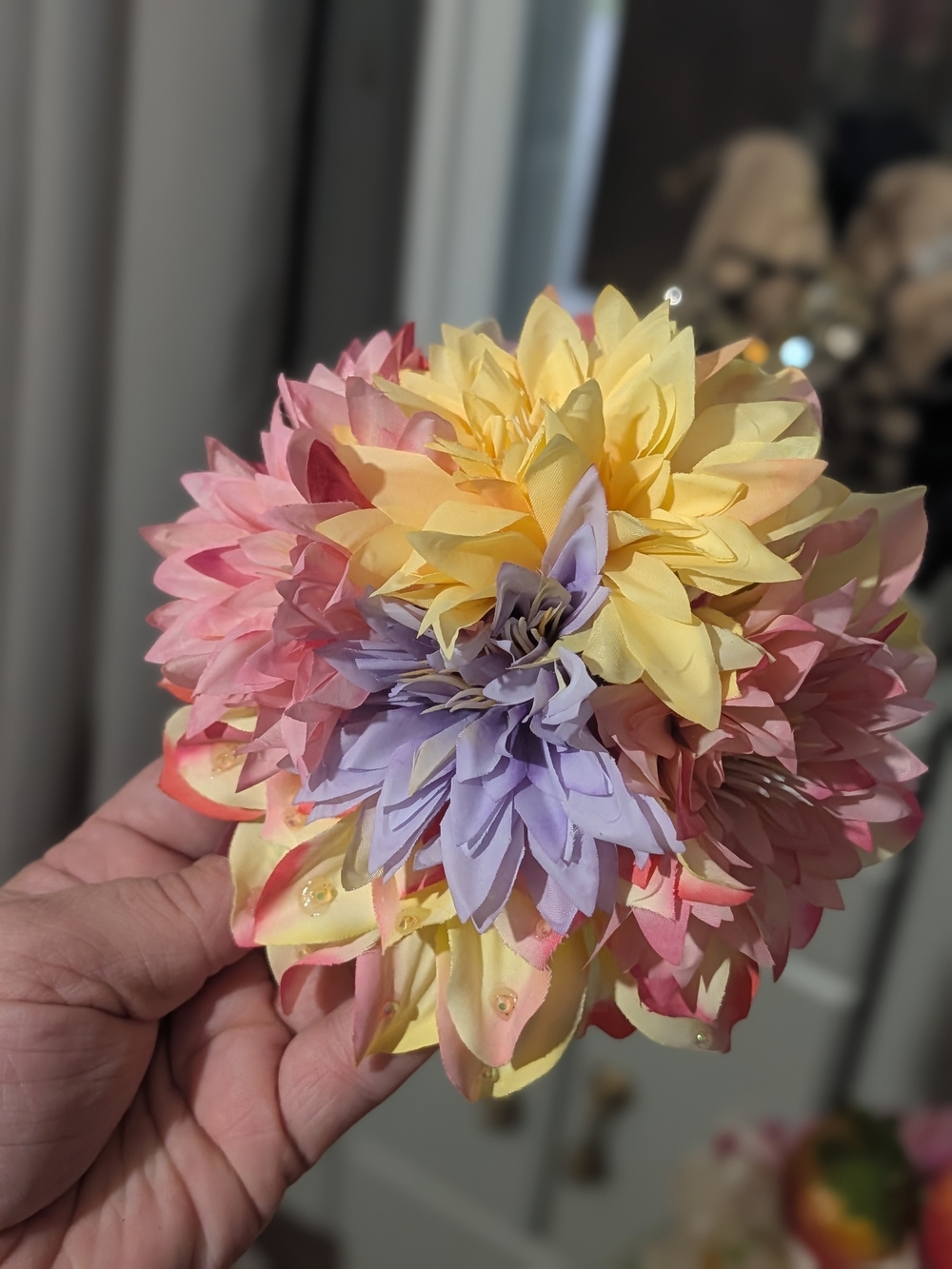 Multicolor Floral Hair Clip - Pastel Pink, Yellow & Lavender